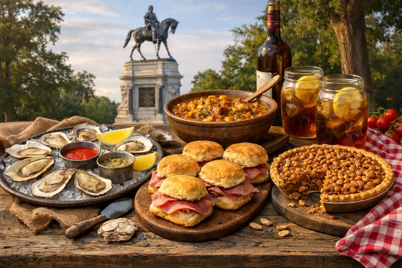 Traditional Virginia Foods Served on a Rustic Farmhouse Table
