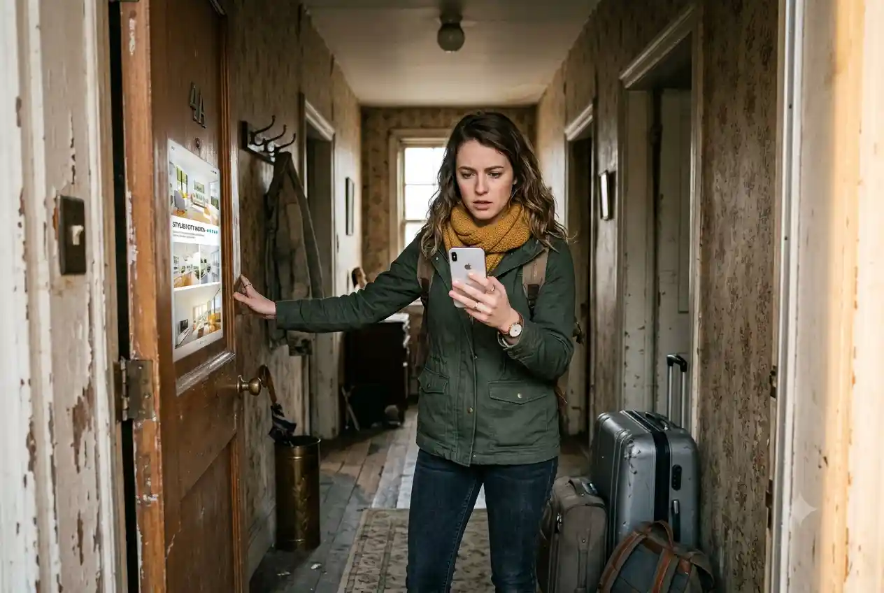 Traveler comparing an Airbnb listing with the actual property