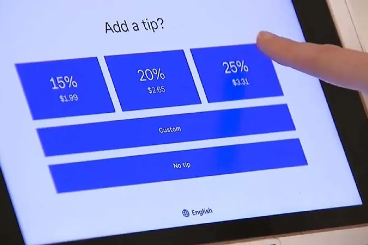 Digital payment interface showing tip suggestions in the United States.