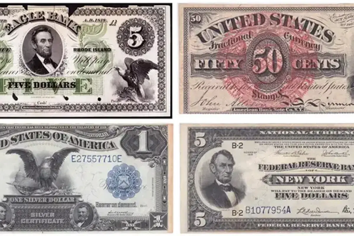 Nineteenth century American banknotes from different local banks