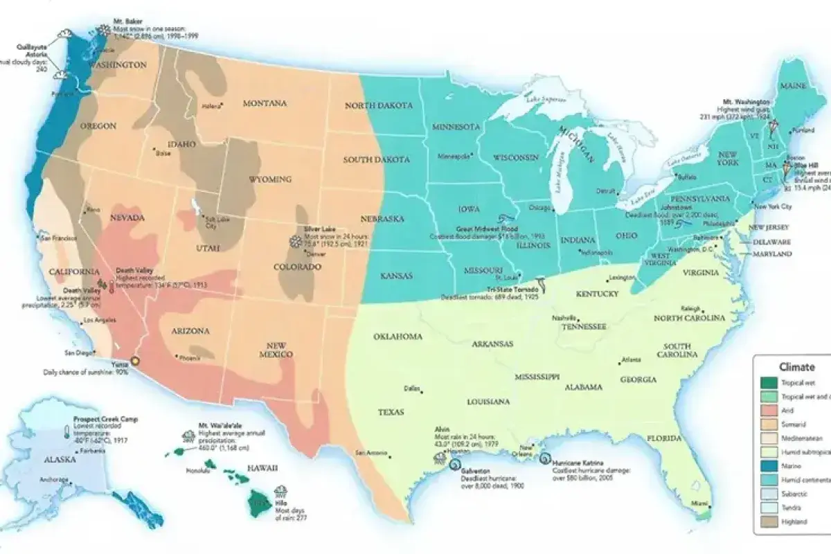 Climate distribution map of the United States