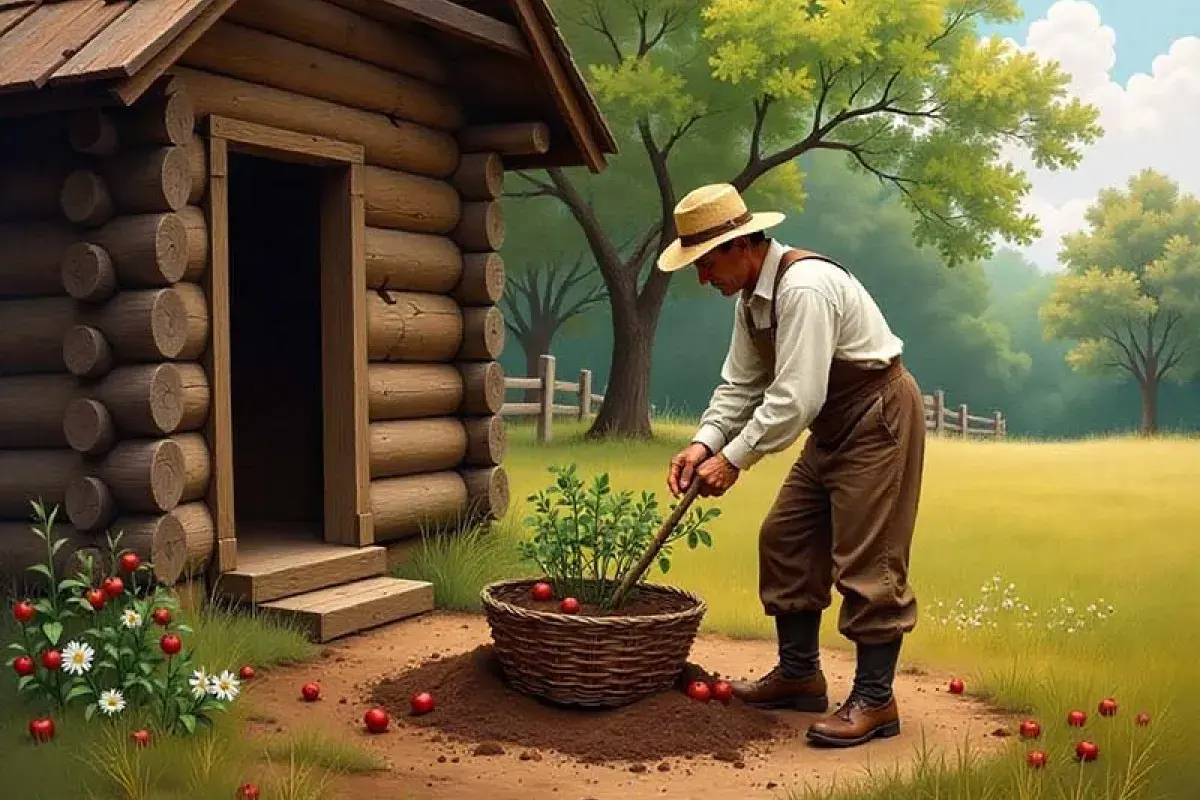 Early American Settler Planting Apple Trees