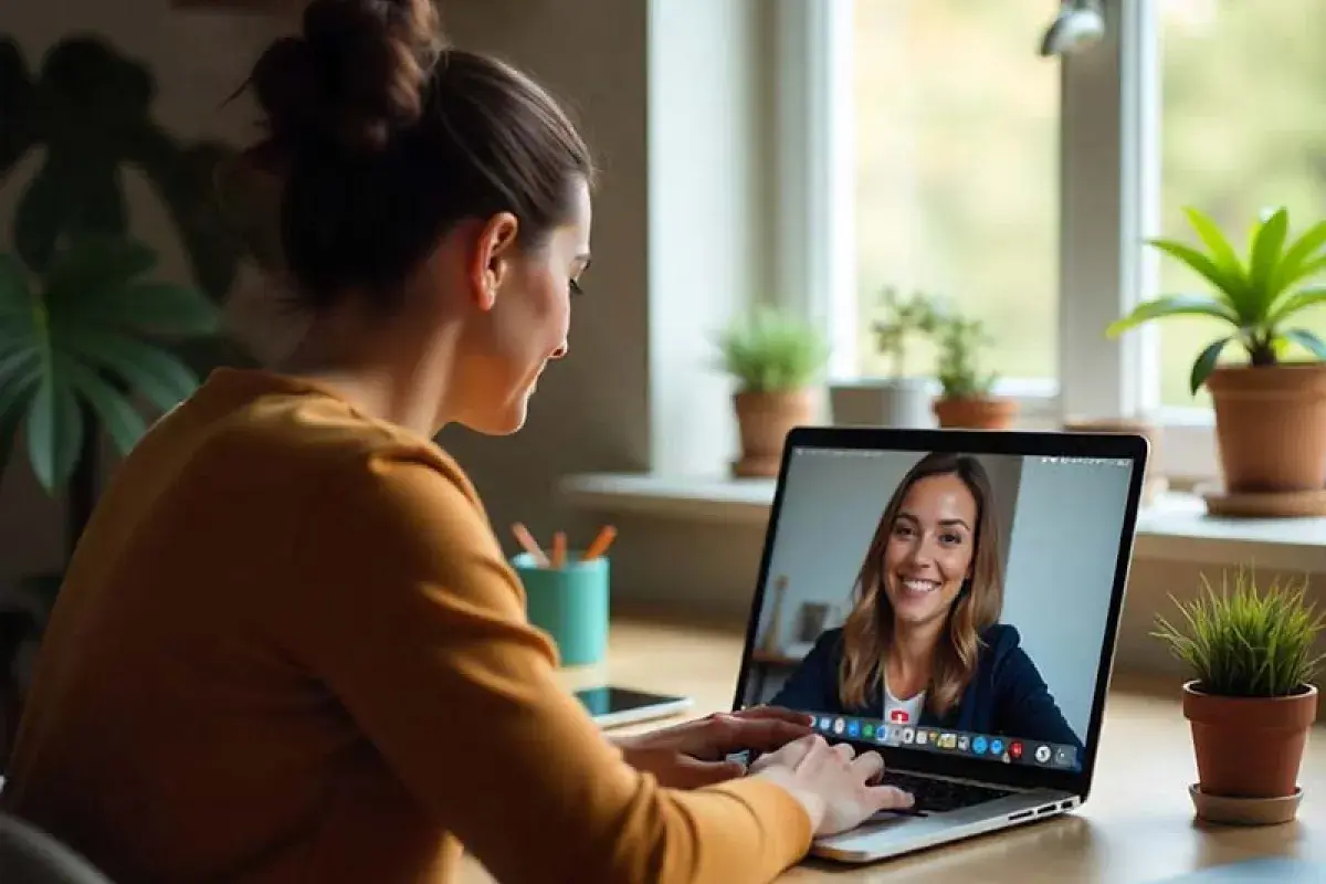Online tutor helping a student through virtual learning