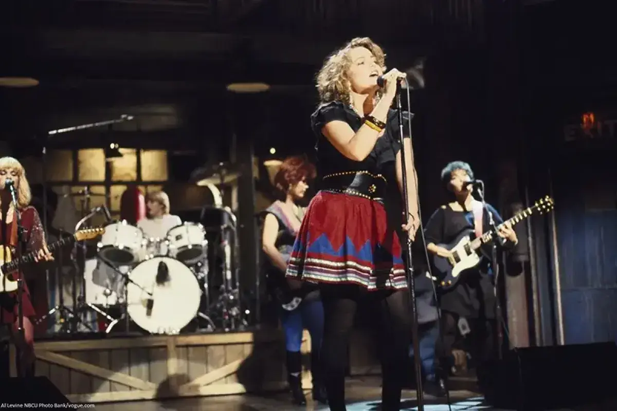 The Go Gos on stage performing We Got the Beat