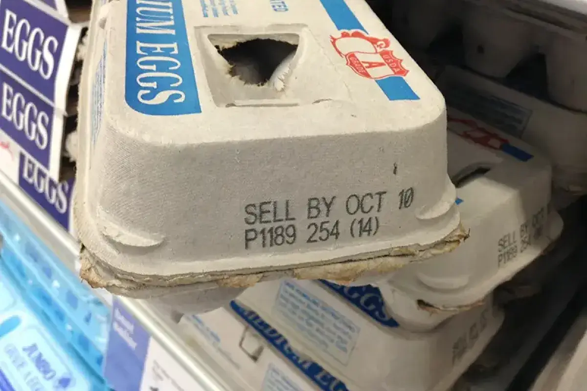 Egg cartons showing expiration dates for proper storage