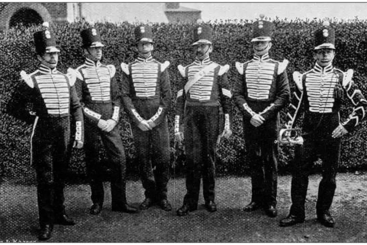 Musicians dressed as a choir during a staged performance