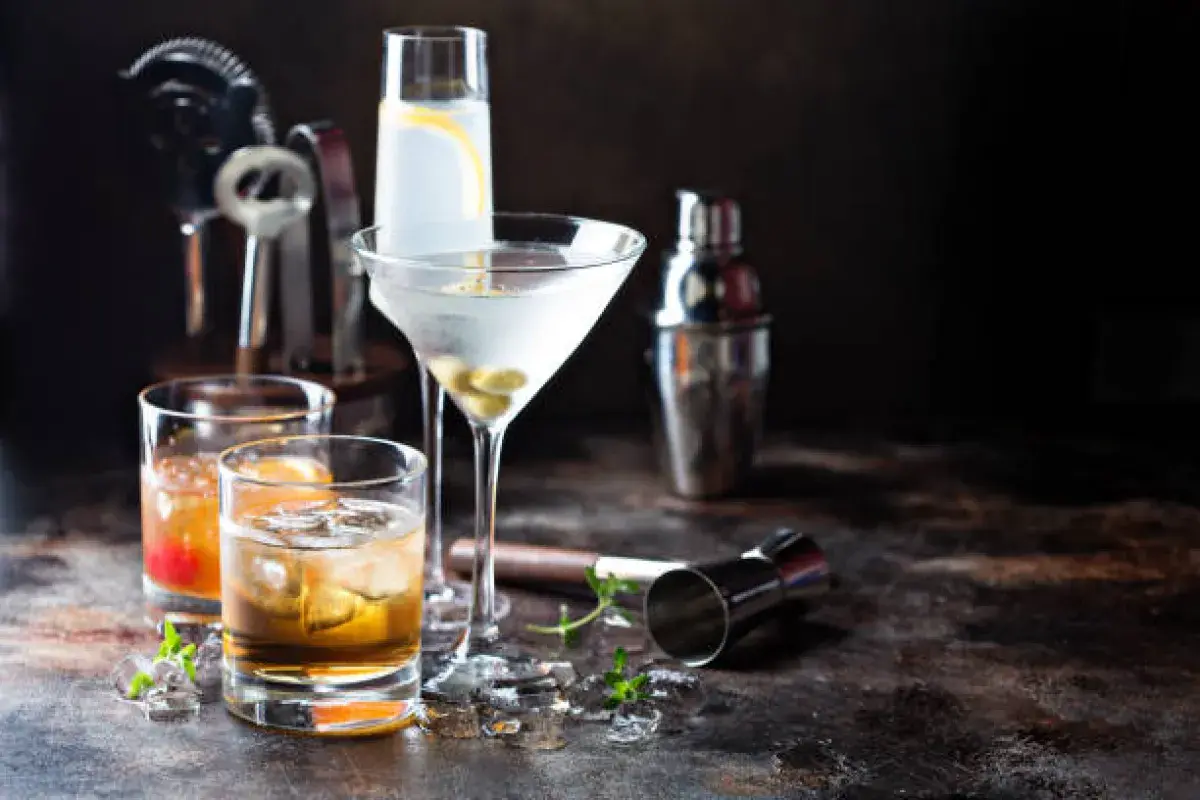 Selection of vodka cocktails on a bar