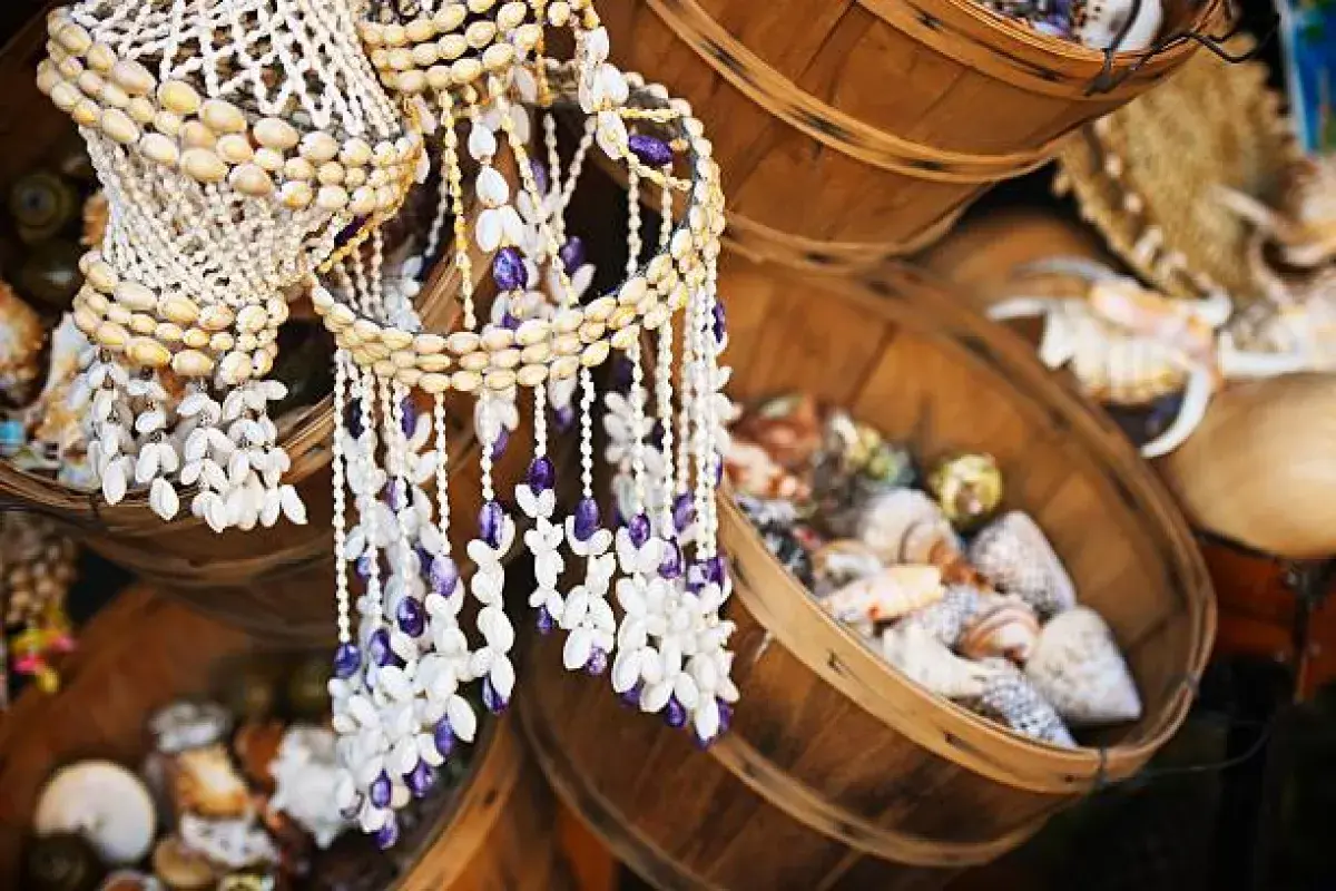 Quahog shells and wampum beads representing clam heritage