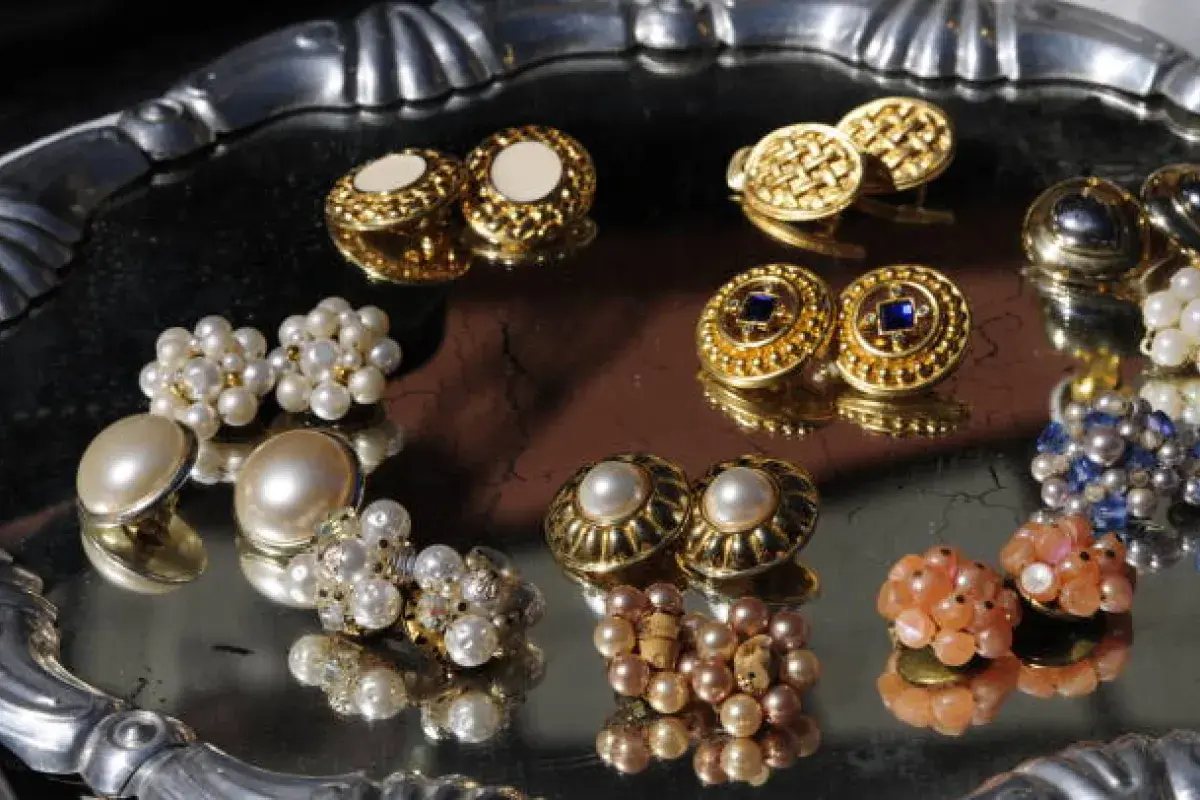 Vintage clip on earrings in decorative jewelry box
