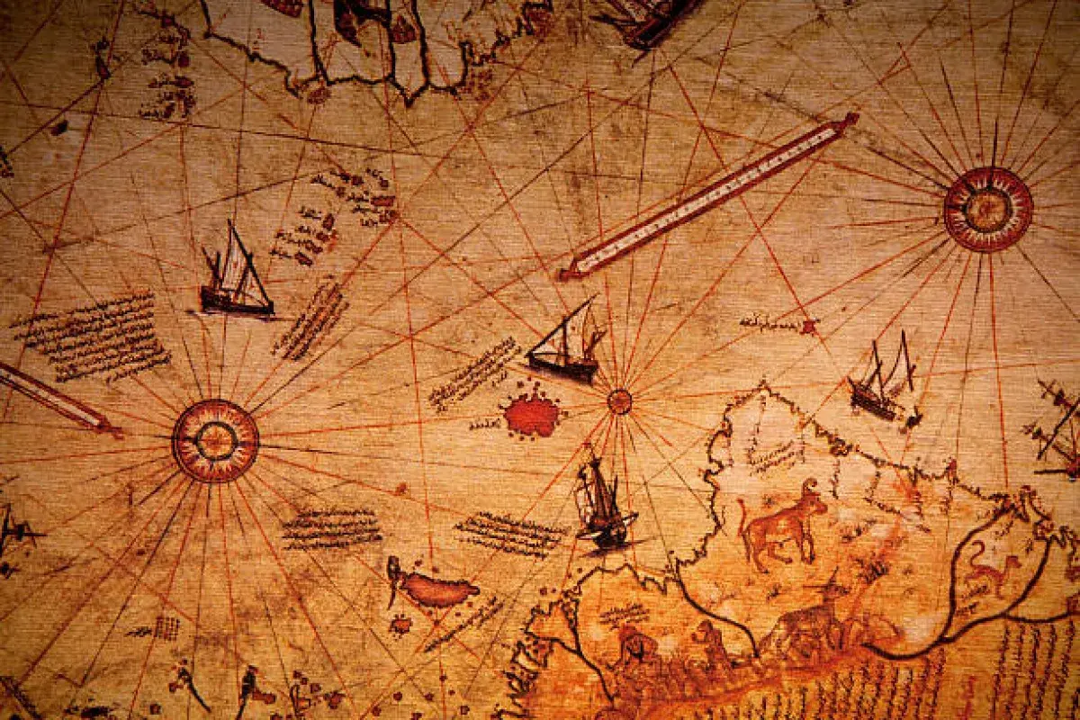 Trade era ships and routes symbolizing bank funded expeditions