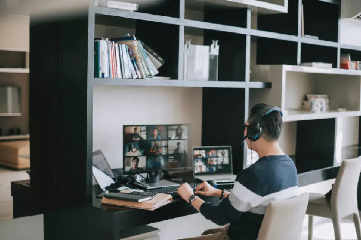 Remote worker in a virtual meeting demonstrating modern work culture