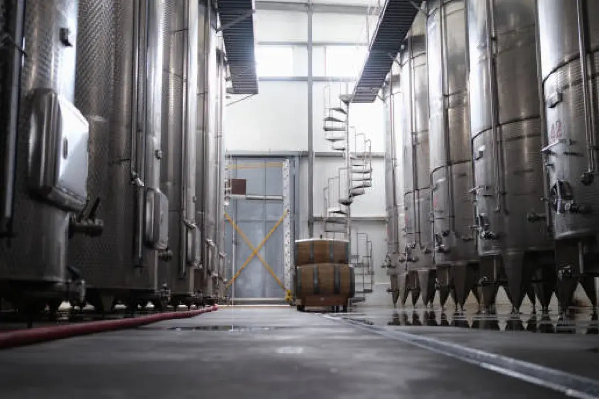 industrial wine storage tanks in European facility