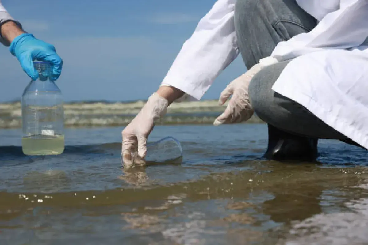 Marine biologist checking water quality in a clam harvesting area