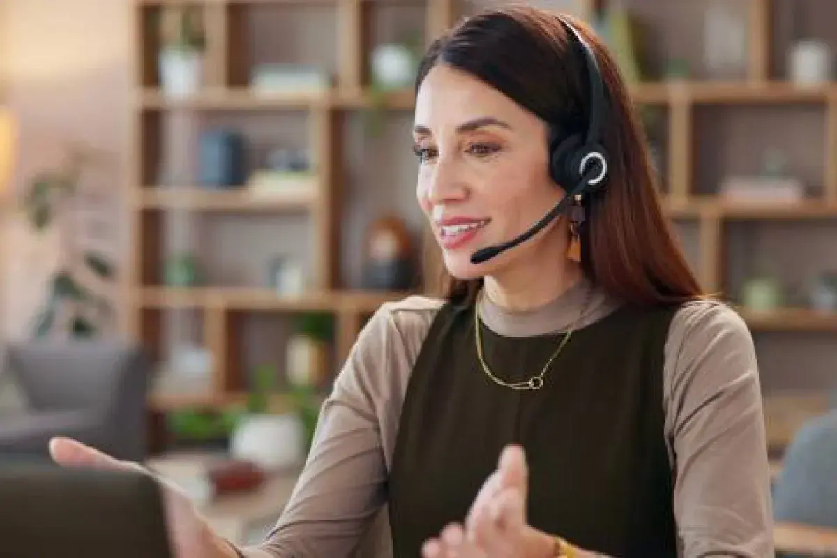 Remote customer service agent assisting clients from home