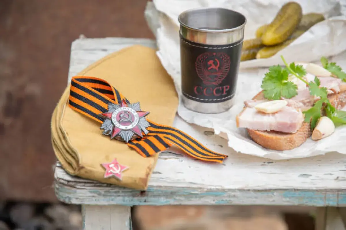 Russian vodka served with traditional snacks