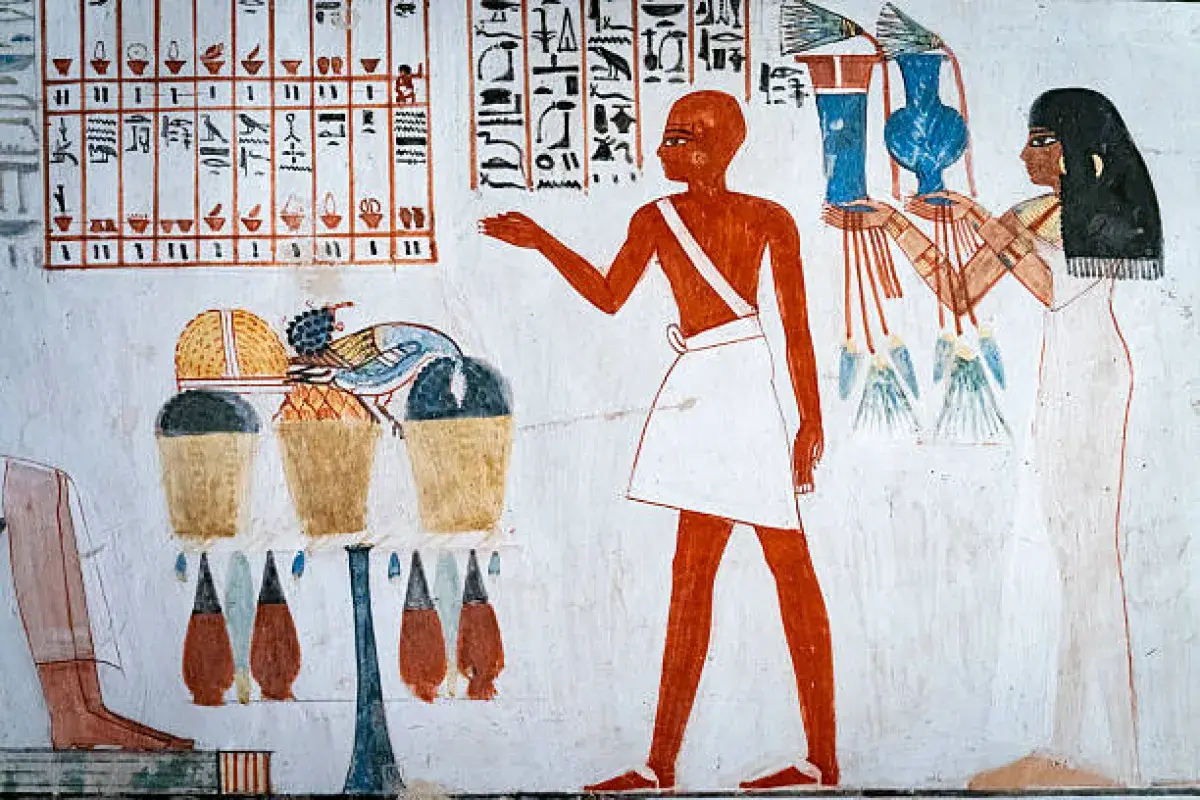 ancient Egyptian tomb painting with wine jars