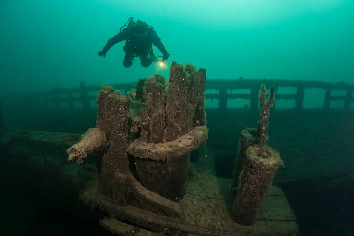 sunken Titanic structure with preserved items