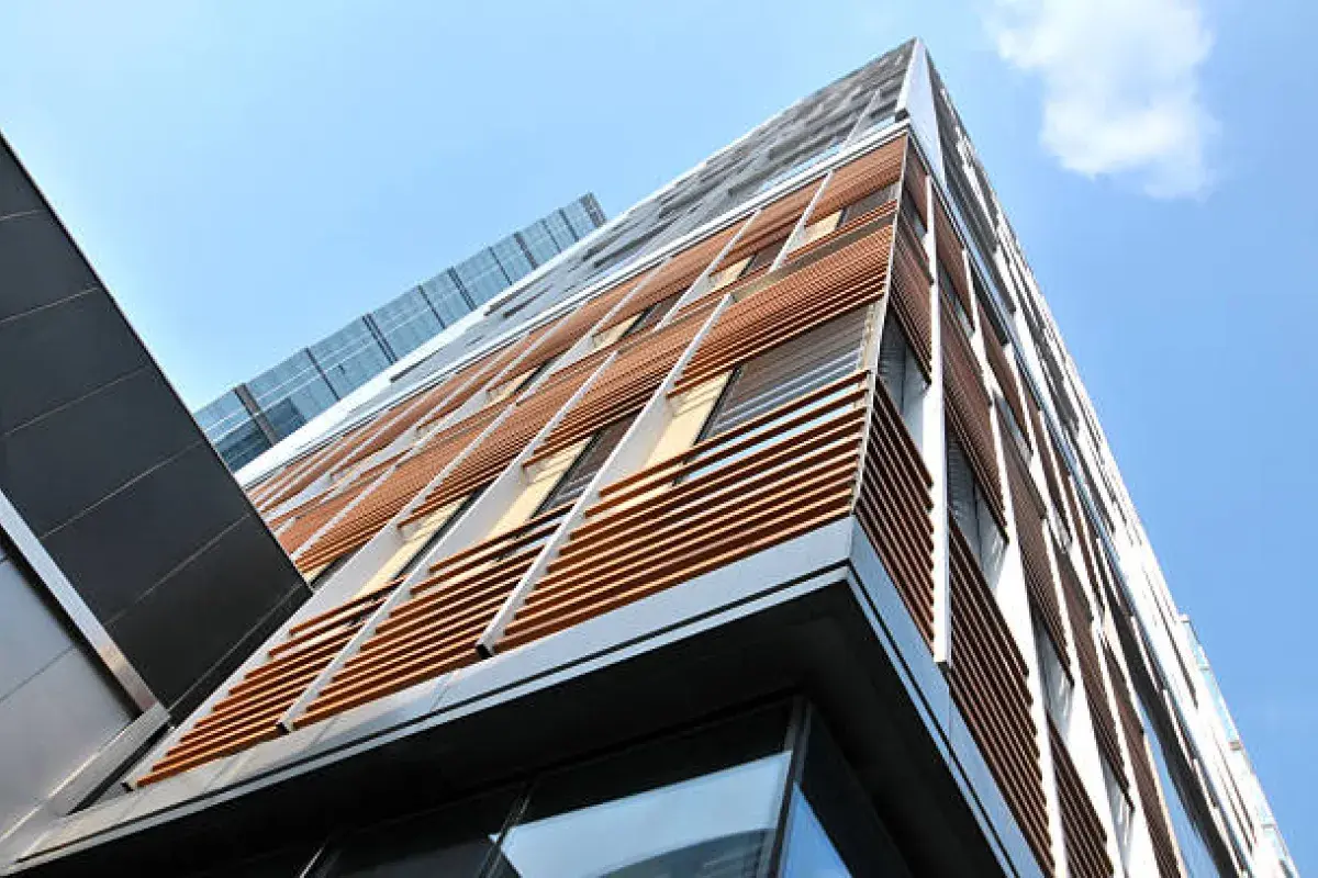 Modern cross laminated timber building with sustainable design