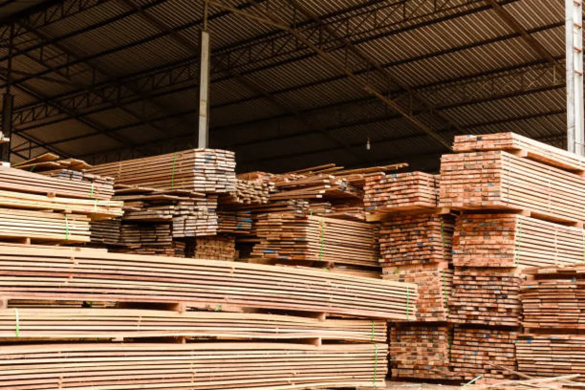 Processed construction lumber in a United States sawmill
