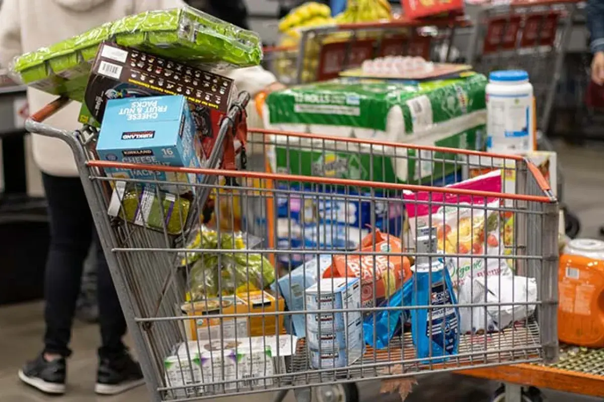 American grocery cart filled with large volume packaged food