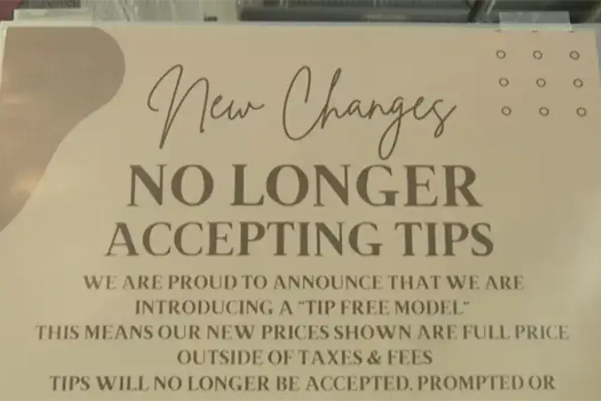 American restaurant menu with a no-tipping policy.