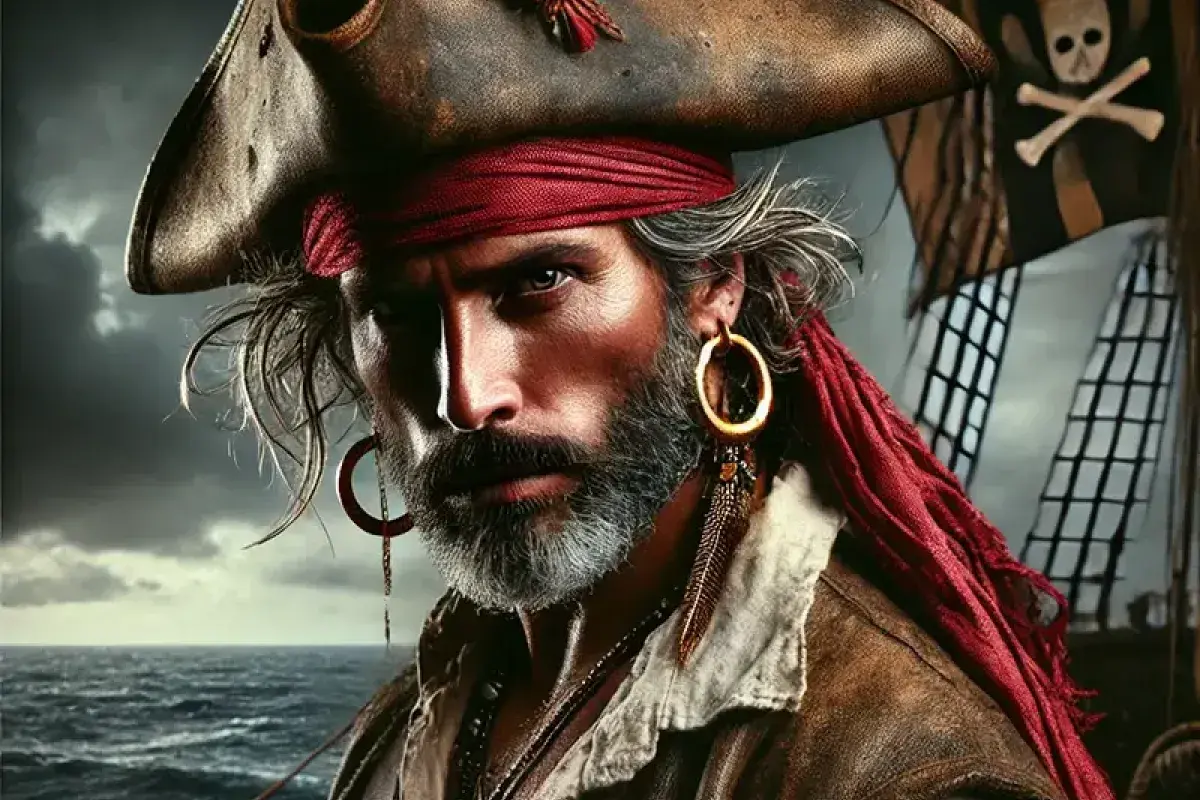 Historic pirate illustration with gold hoop earring