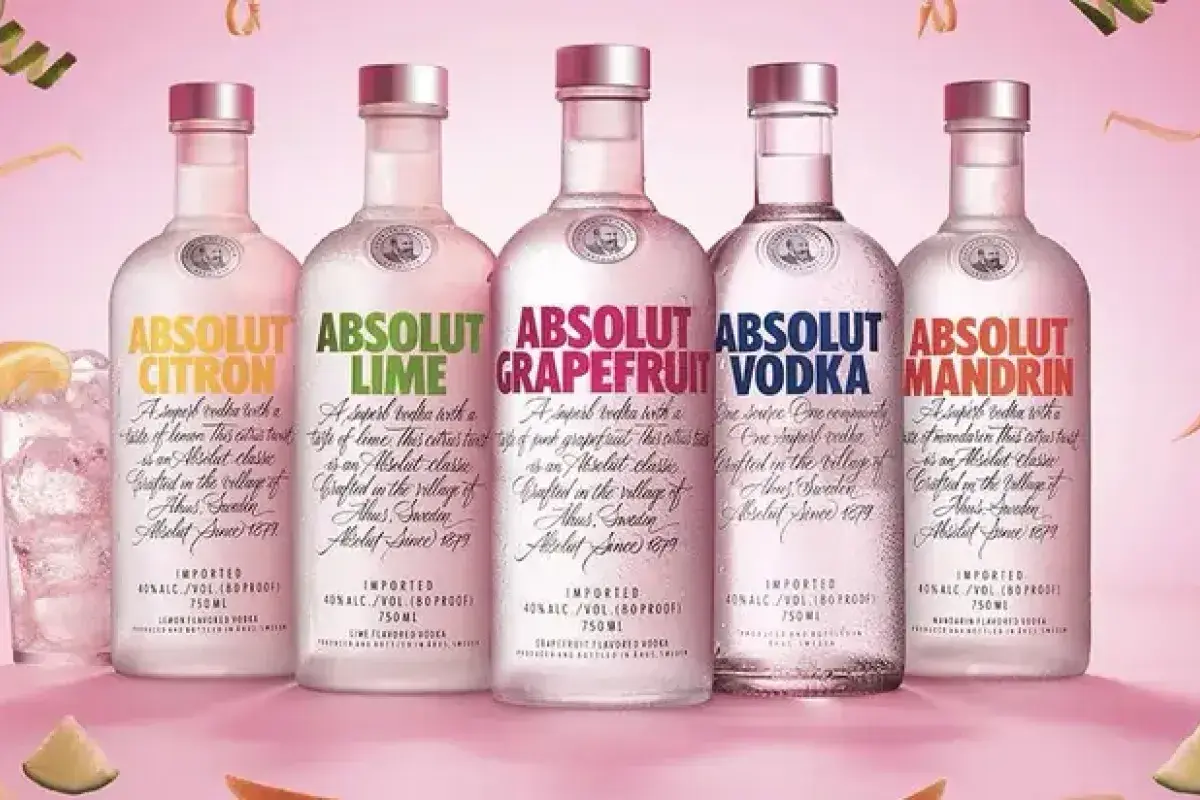 Array of unusual flavored vodka bottles