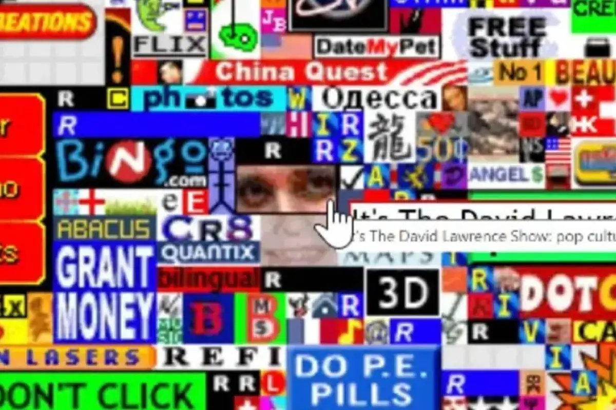 A pixel grid filled with micro advertisements