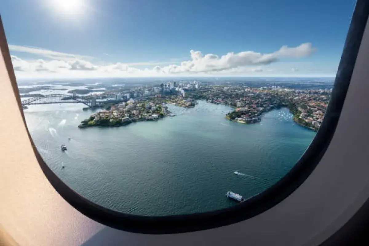Round airplane window frame close up