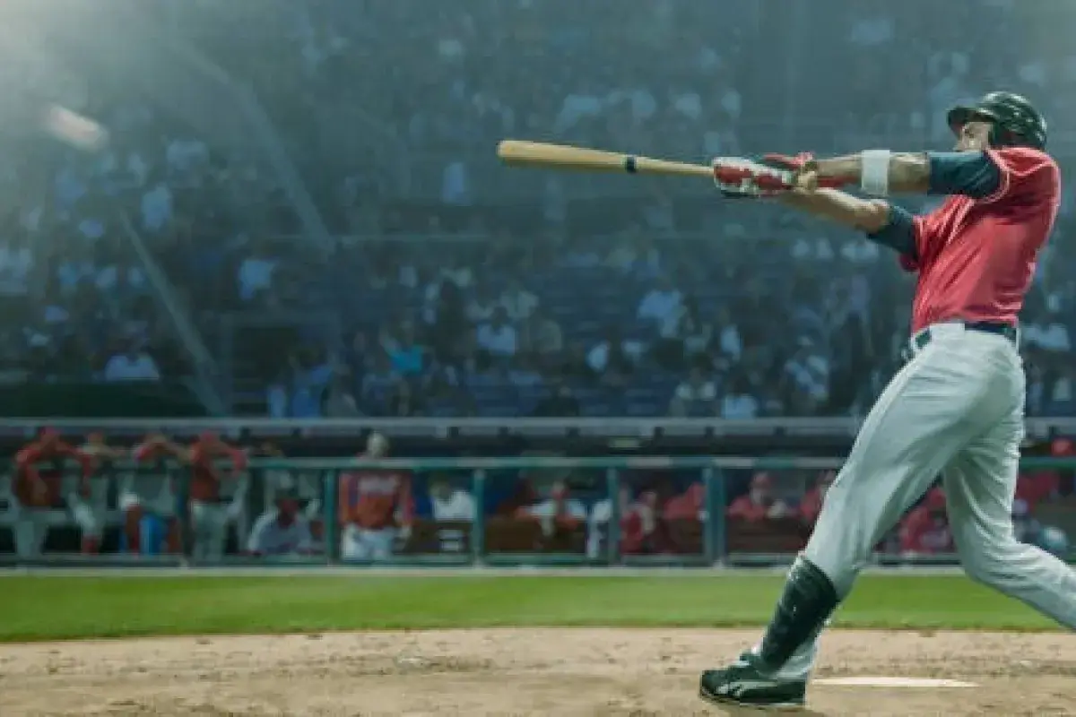 Baseball hitter focusing during pitch in major league stadium