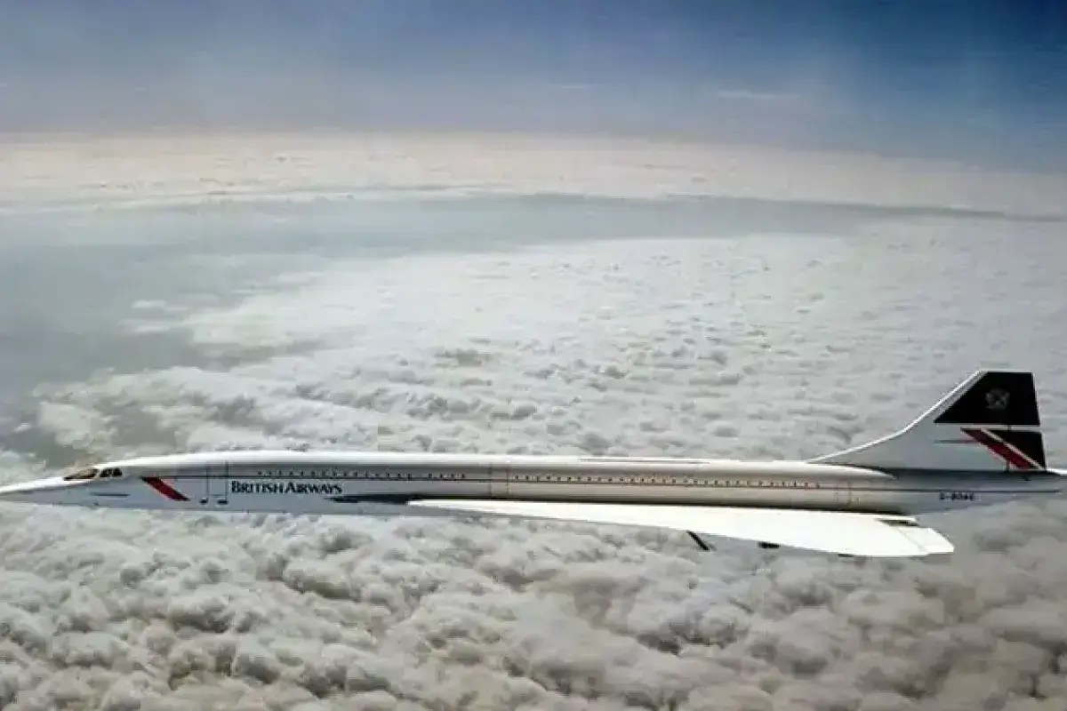 Concorde supersonic jet flying above ocean
