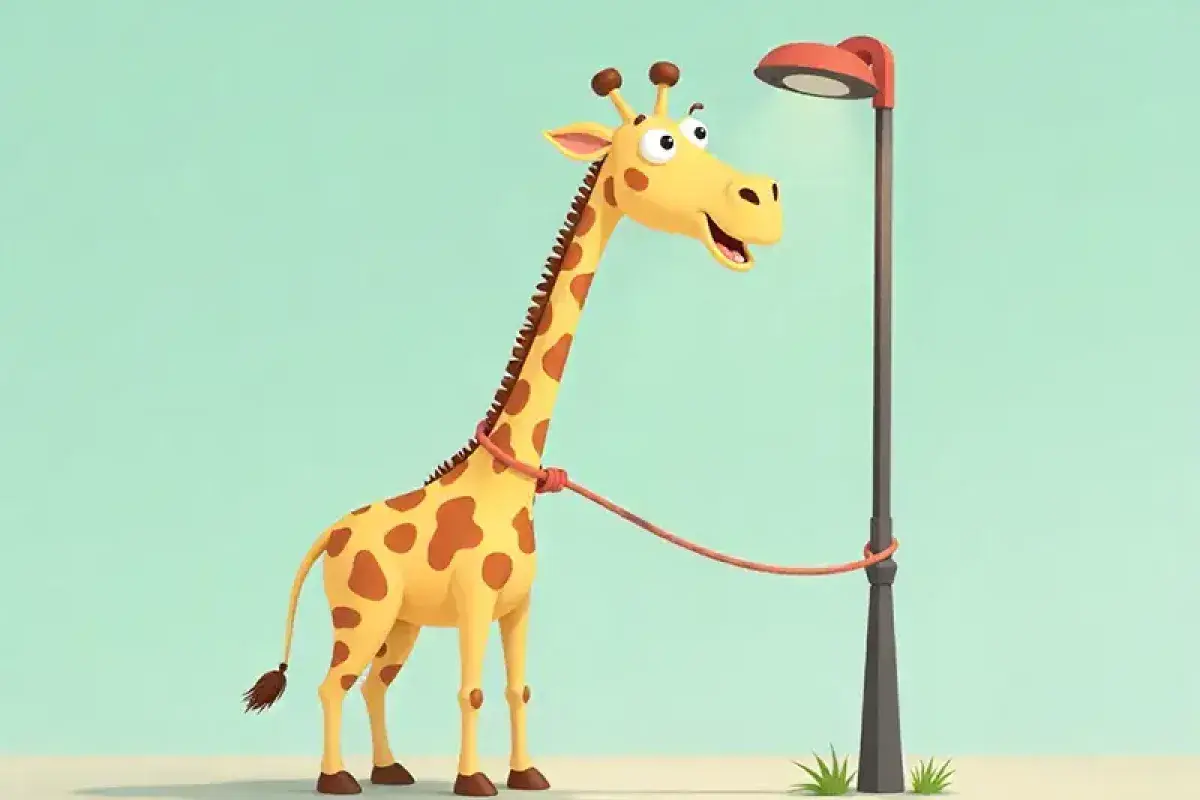 Giraffe tied to streetlamp cartoon
