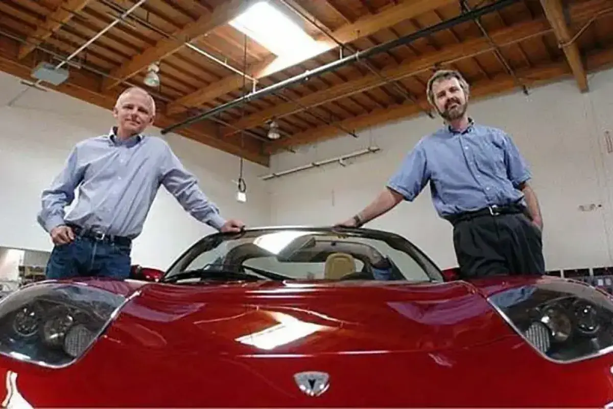 Tesla founders Martin Eberhard and Marc Tarpenning during early startup years