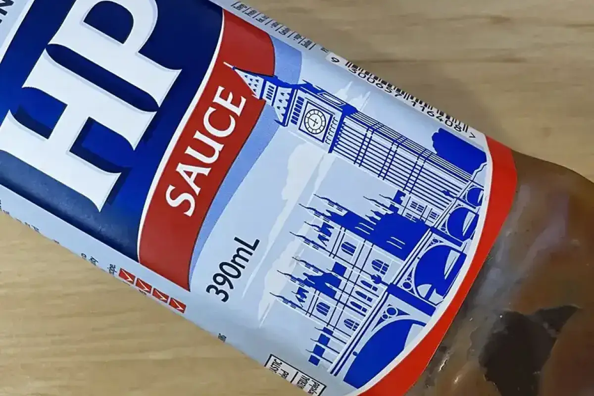 HP Sauce label featuring the Houses of Parliament