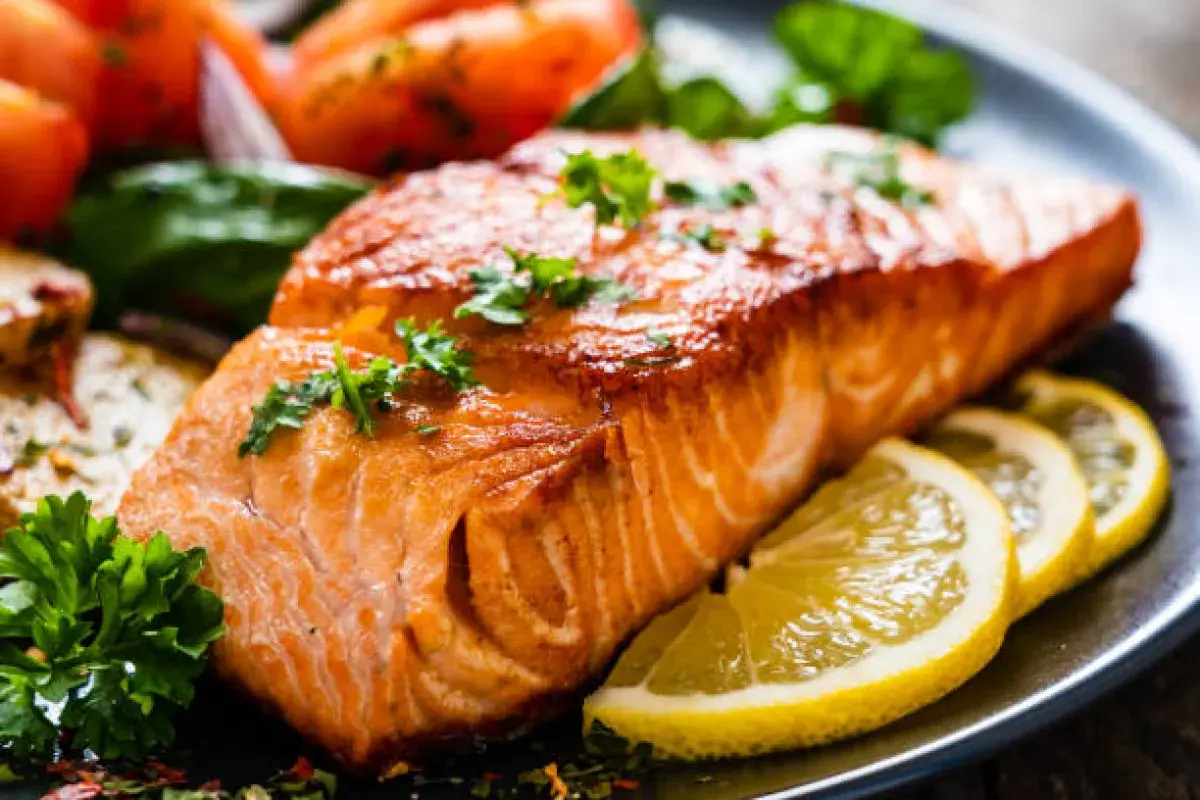 Grilled salmon rich in omega three fatty acids for brain function