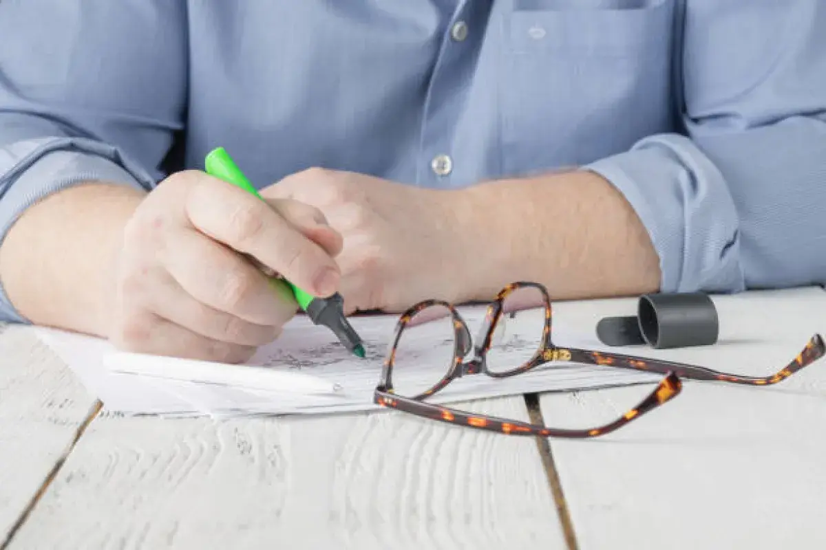 Teacher using non red ink to grade student work