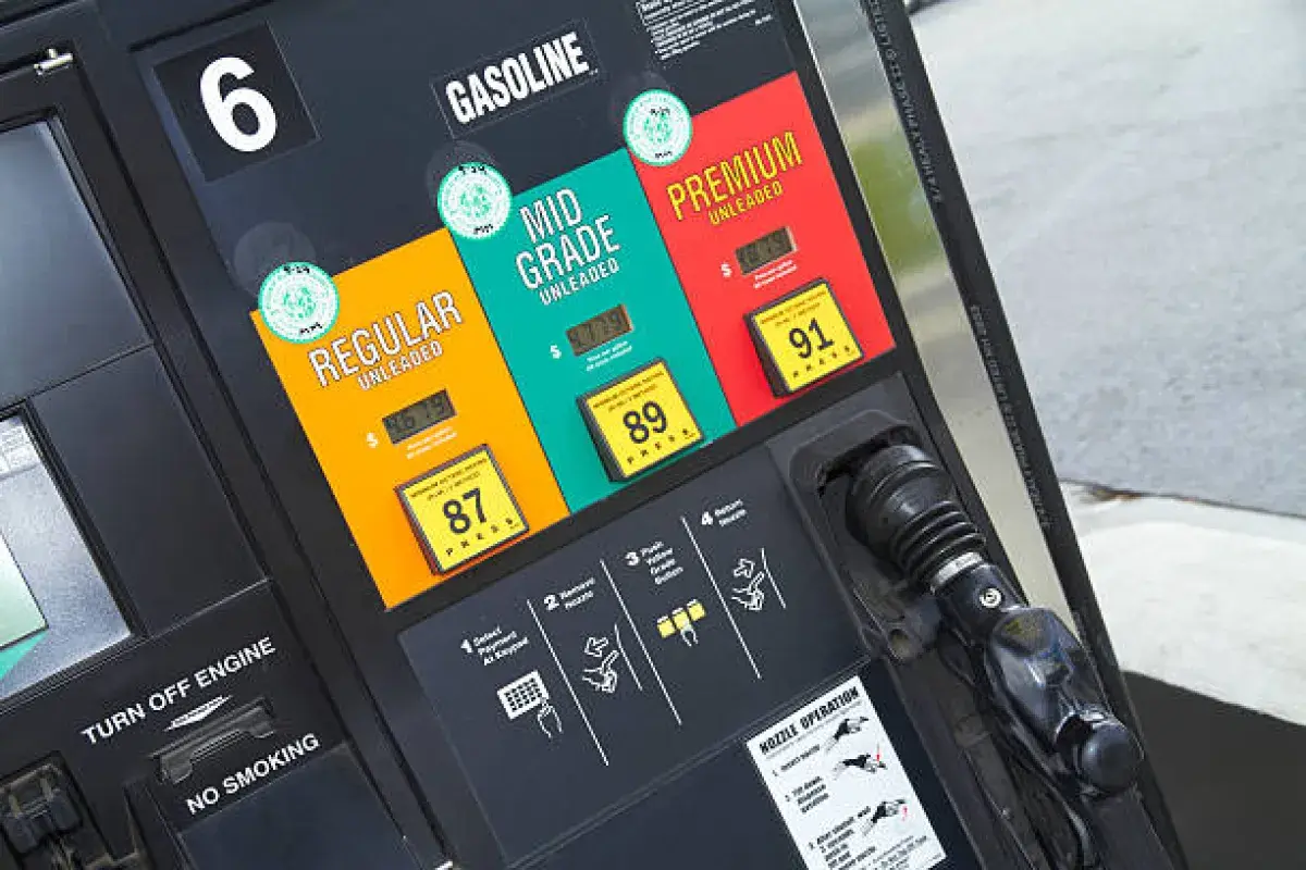 Premium and regular gasoline options at a gas station