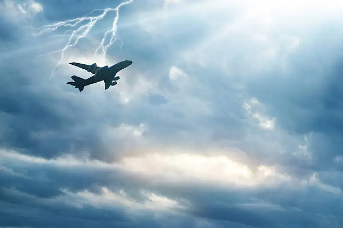Lightning striking an airplane in flight