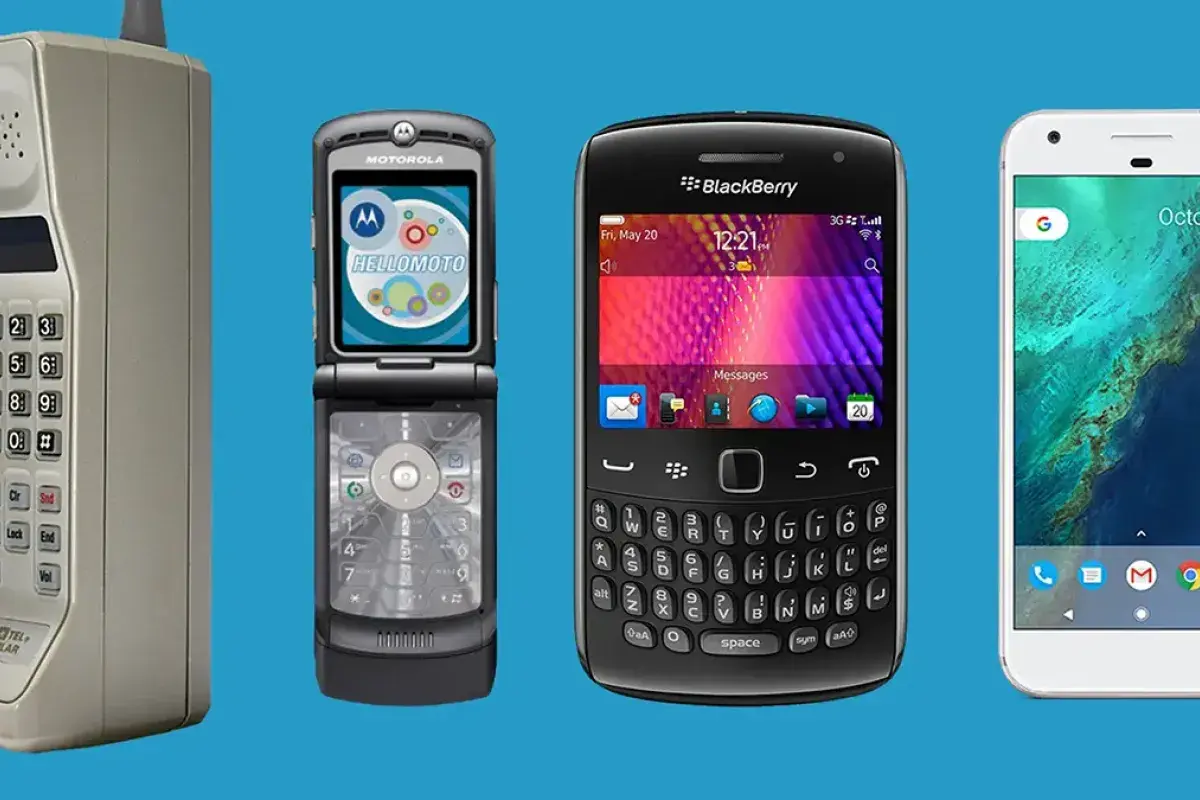 Comparison of early mobile phone size and modern smartphone