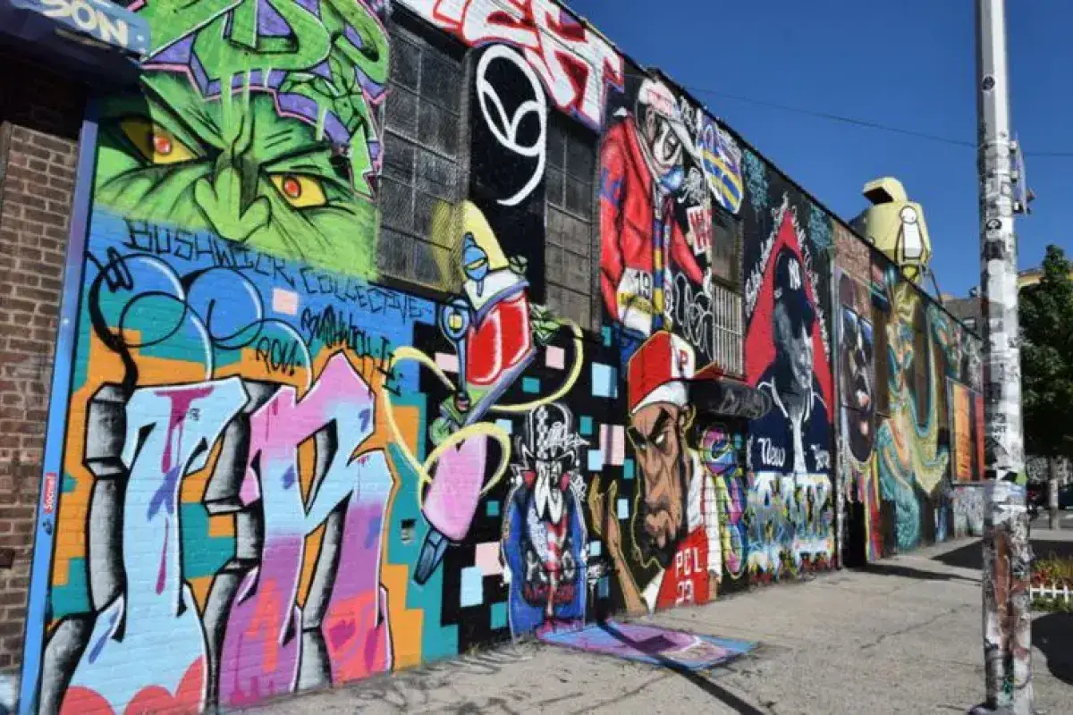 Colorful street art mural in Bushwick Brooklyn