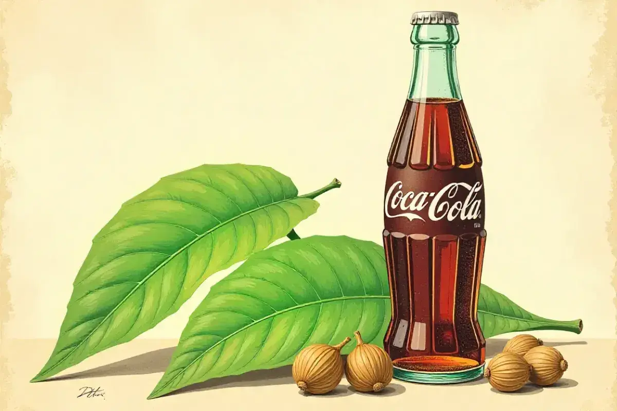 Original ingredients coca leaf and kola nut used in Coca-Cola