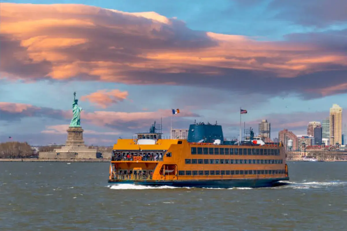  Staten Island Ferry with Manhattan skyline and Statue of Liberty