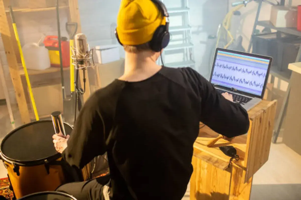  Foley artist recording sound effects in studio