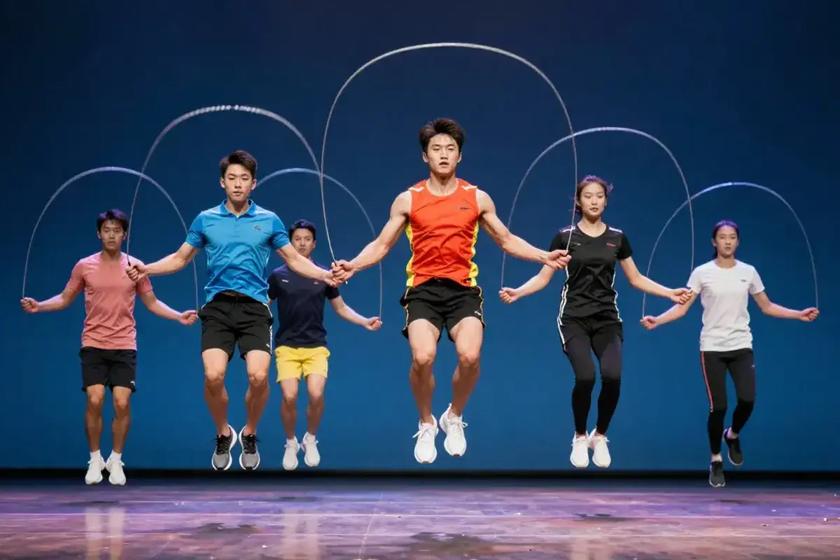 Athletes performing jump rope routines on stage