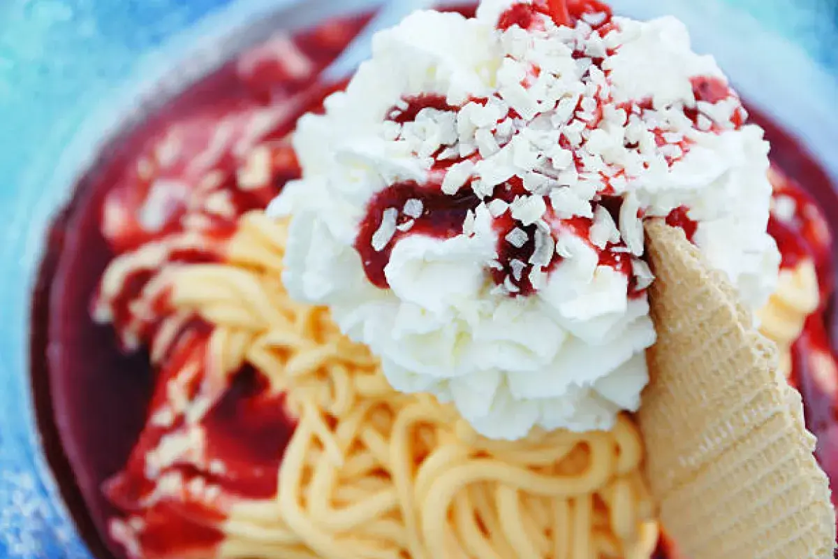 German spaghettieis dessert resembling pasta