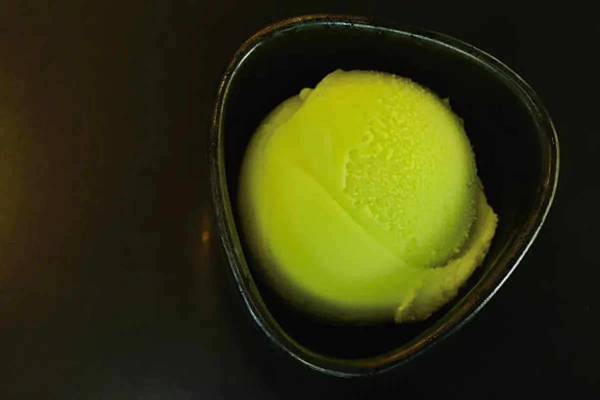 Japanese wasabi ice cream scoop with pale green color