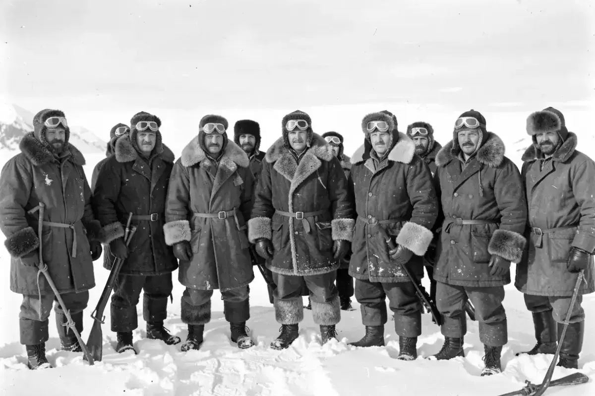 Early twentieth century Arctic expedition team in cold weather gear