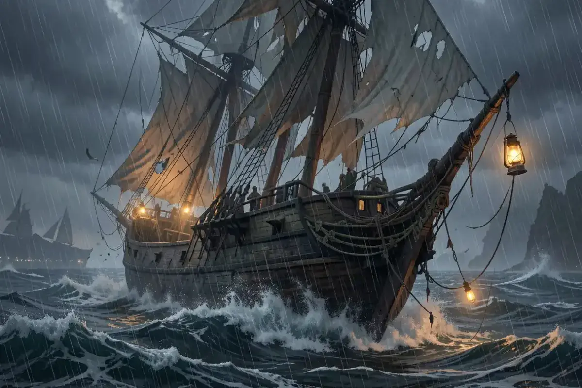 Flor de la Mar shipwreck during storm near Sumatra