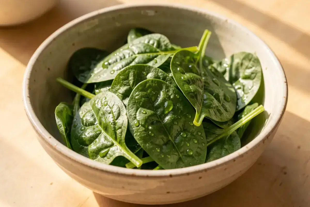 Fresh spinach leaves high in lutein and zeaxanthin