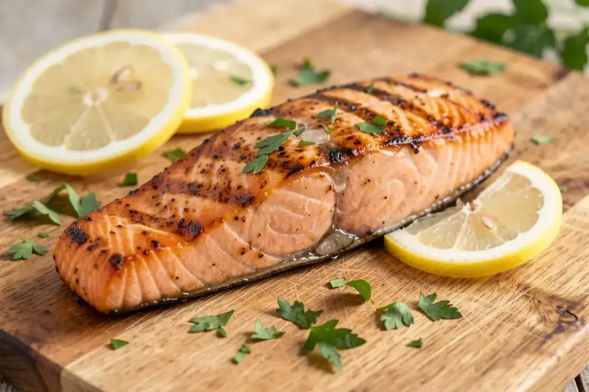 Grilled salmon packed with omega three fatty acids for eye support